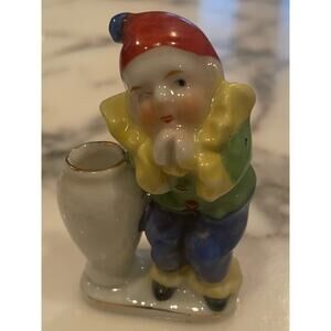 Occupied Japan 1940ish - Porcelain Recreation of Jester w/vase, 3-4", A05